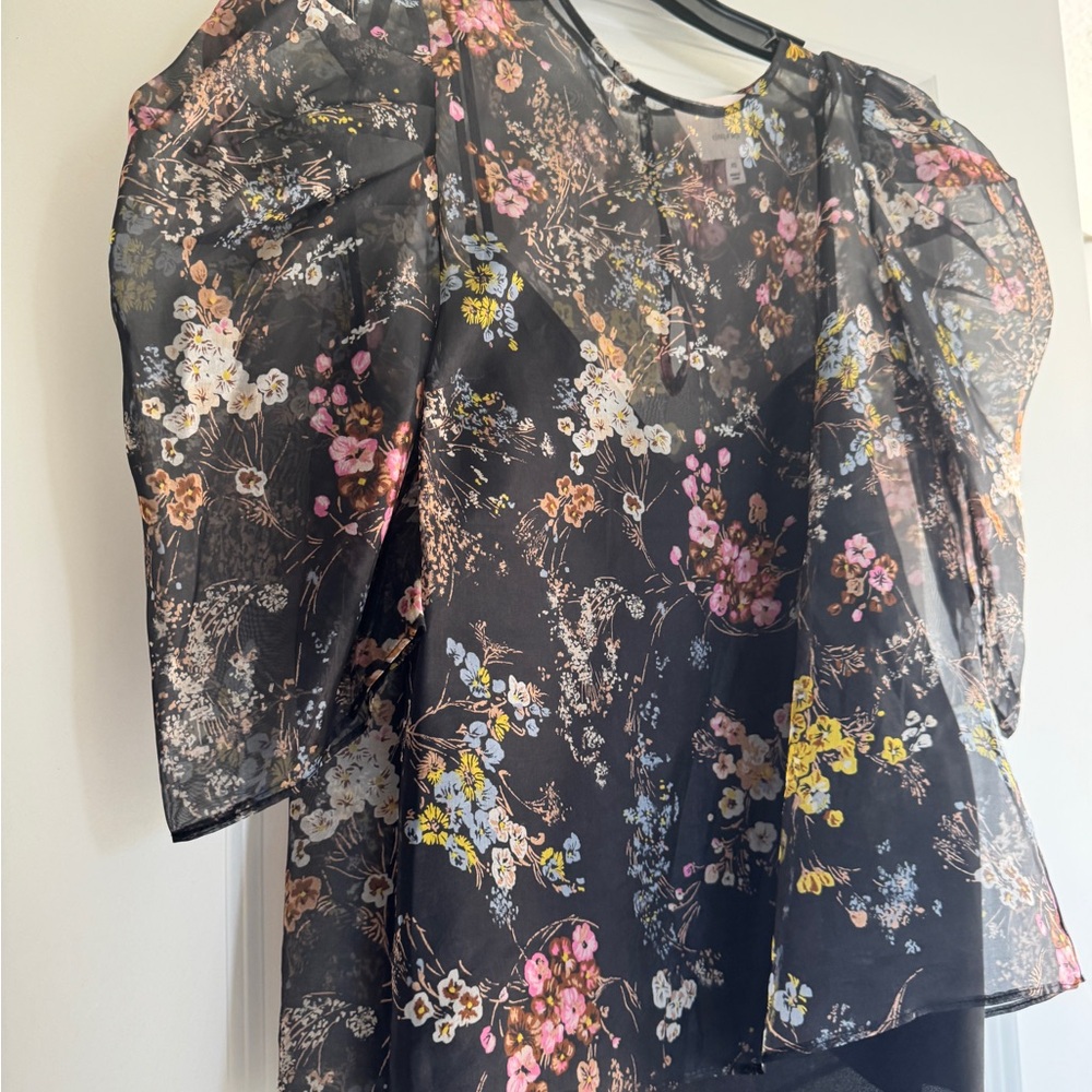 Cinq a Sept Blue and Gray Puff Sleeve Oversized Blouse